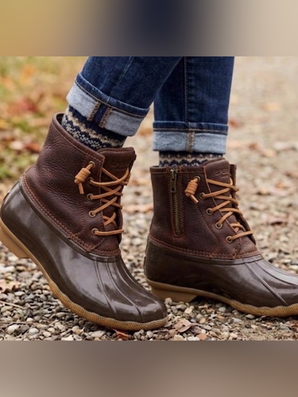 Sperry Brown Leather Waterproof Boots with Tan Laces Saltwater Duck Boot